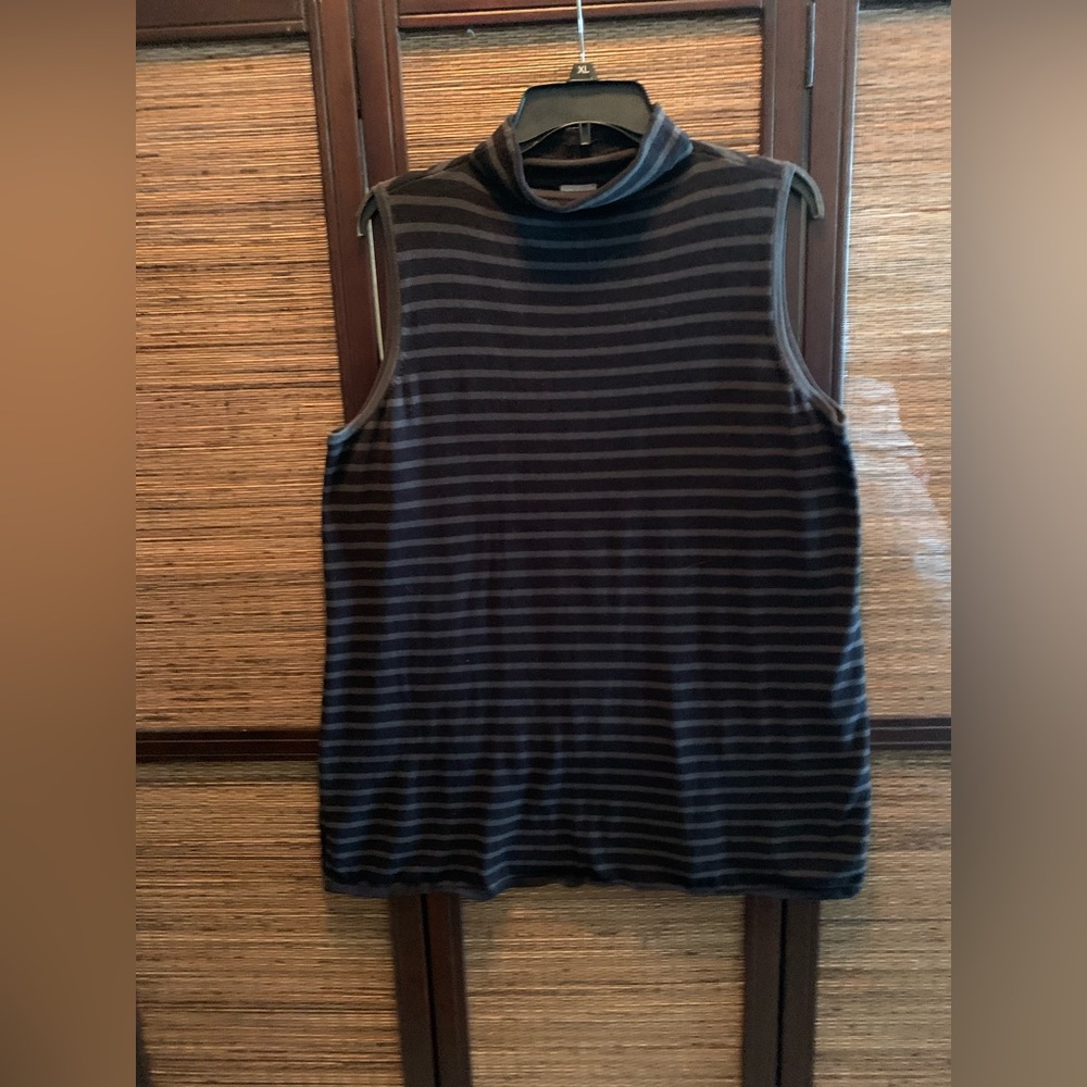 Chico's Black and Dark Gray Striped sleeveless sweater